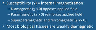 Magnetic susceptibility, diamagnetism, paramagnetism, ferromagnetism, superparamagnetism